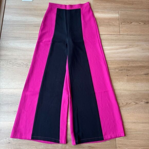 NWT Beulah Style Pink Black Color Block High Waist Wide Leg Pants - Picture 2 of 5